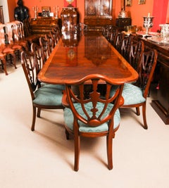 Vintage 16ft Regency Style Dining Table & 18 Chairs Flame Mahogany 20th Century