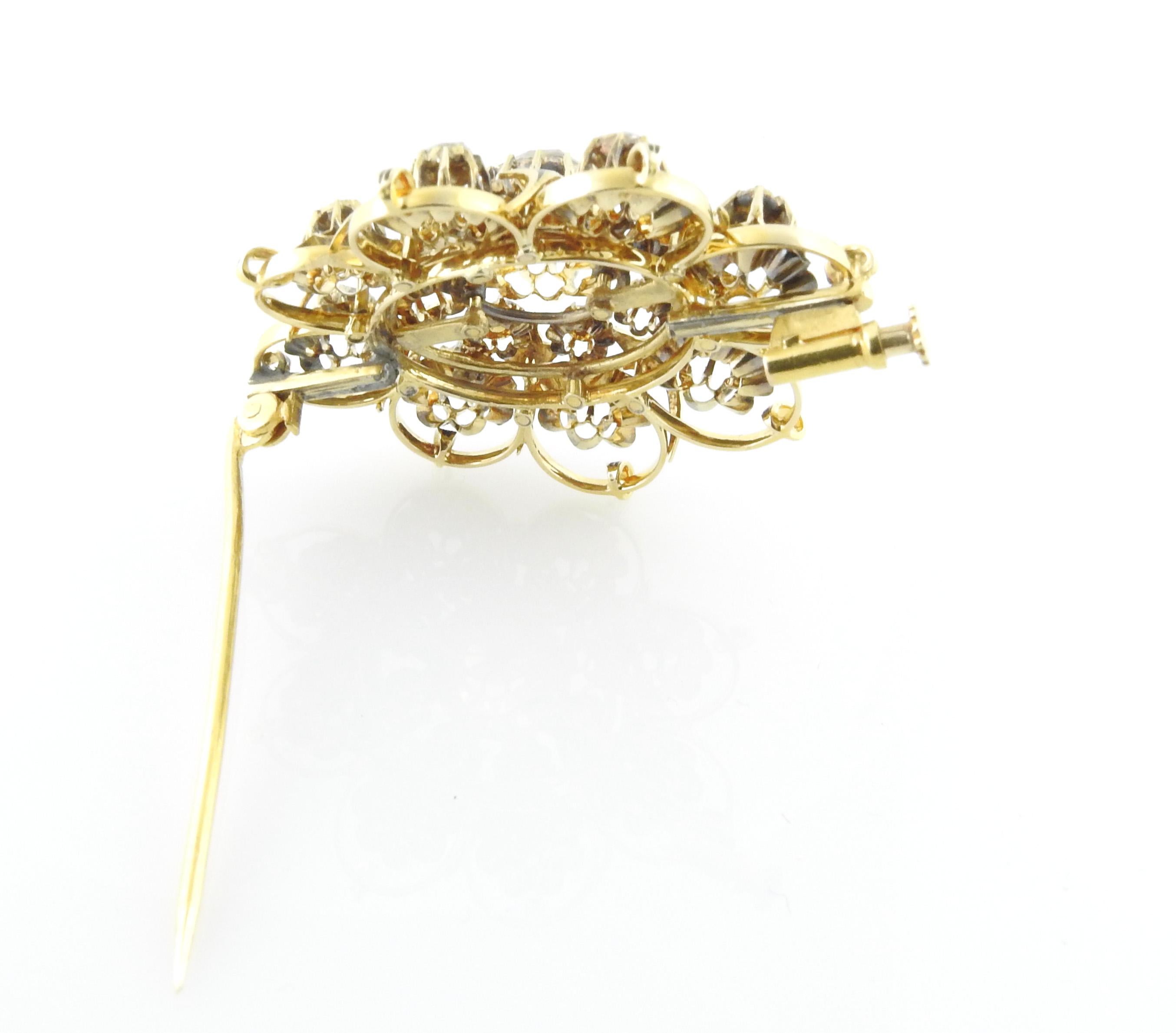 Women's Vintage 16K Yellow Gold Rose Cut Diamond Brooch / Pin
