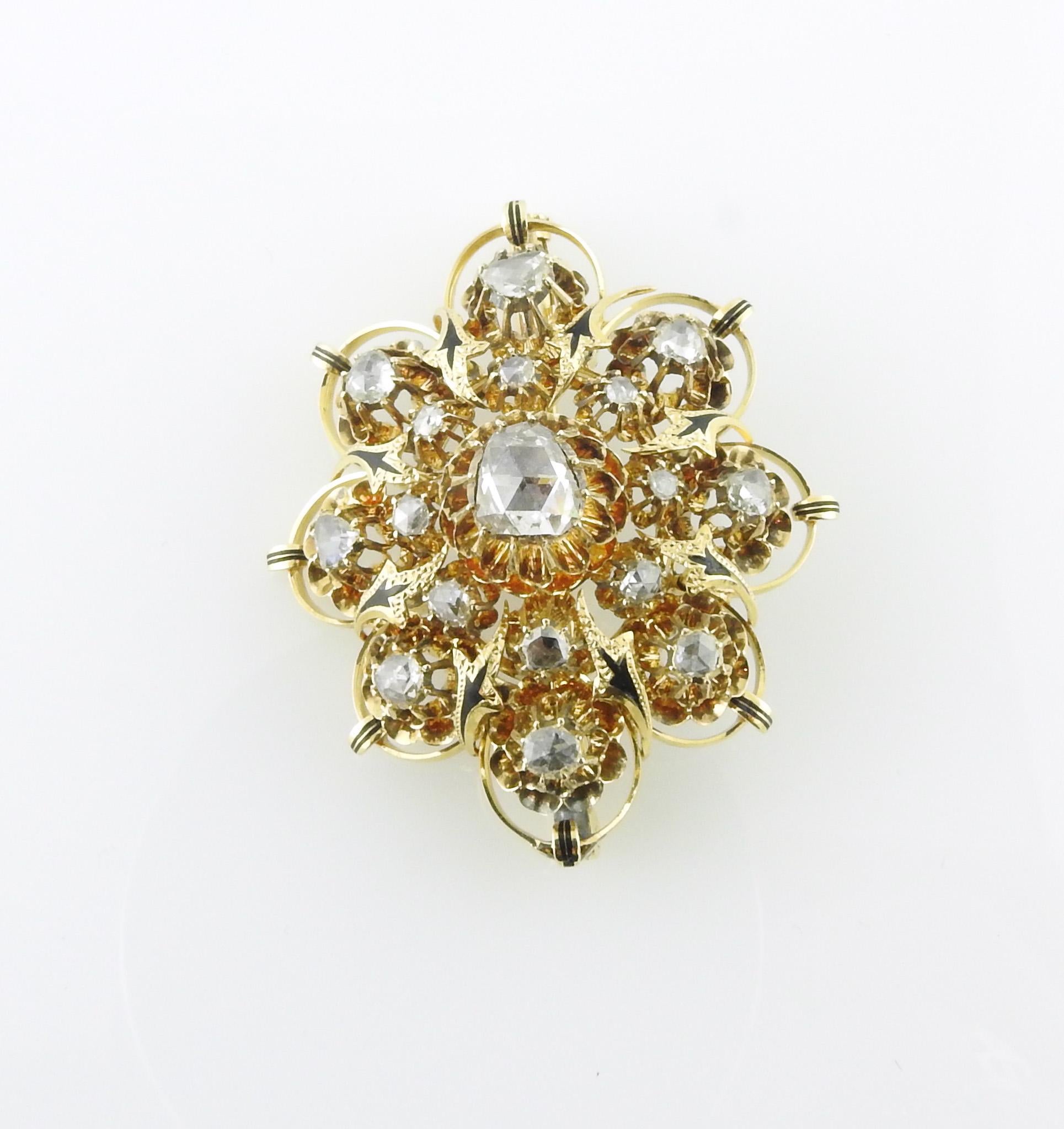 Vintage 16K Yellow Gold Rose Cut Diamond Brooch / Pin 3