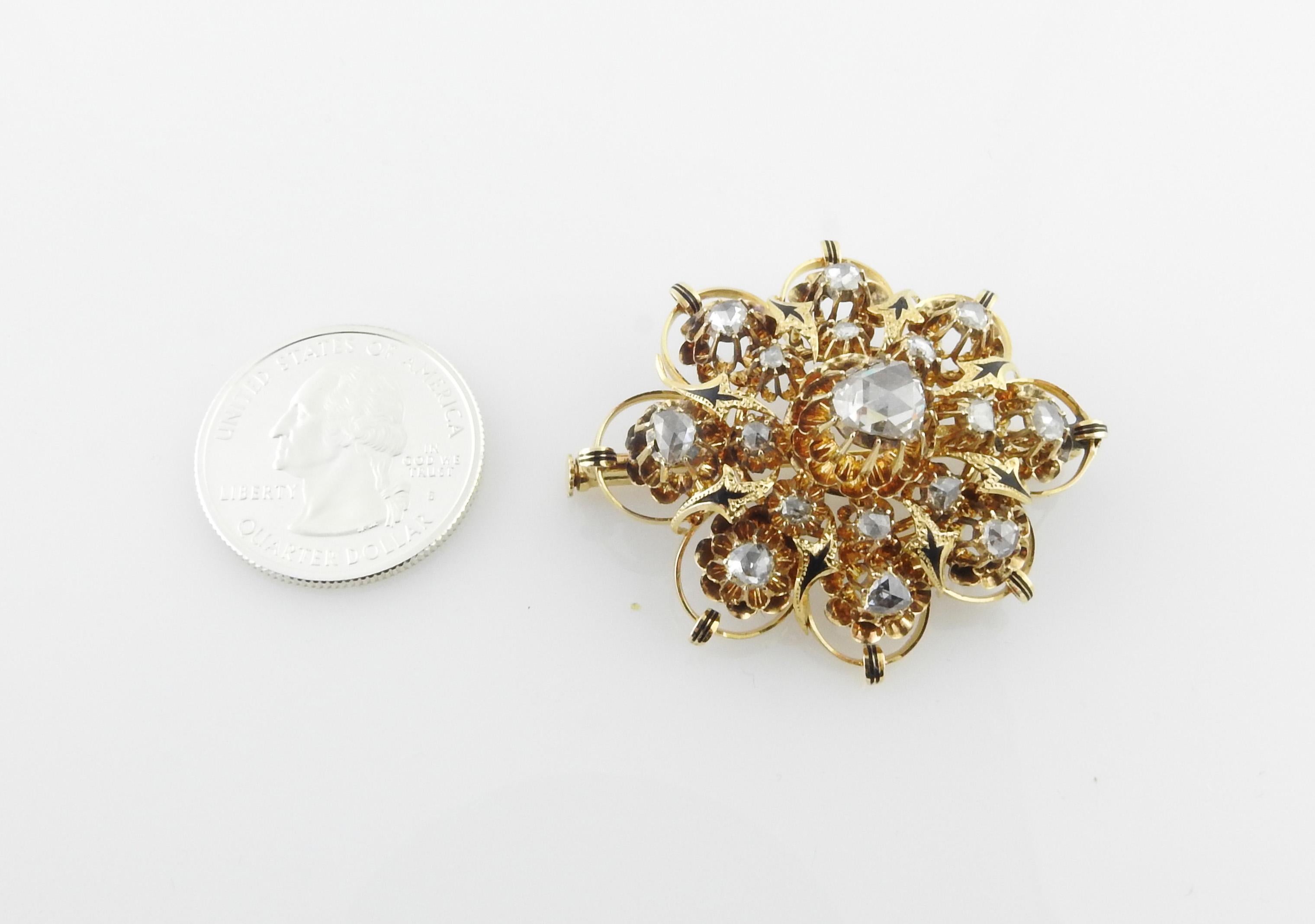 Vintage 16K Yellow Gold Rose Cut Diamond Brooch / Pin 4