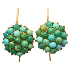 Vintage 16k Yellow Gold Turquoise Cluster Earrings