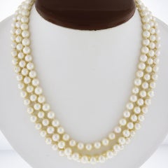 Vintage 17" 3 Pearl Strand W/ 18k Gold Red Stones & Diamond Clasp Center Piece