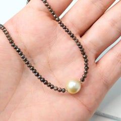 Vintage 17.25" Brown Diamond (35.00ct) & South Sea Pearl Necklace in 14KY Gold