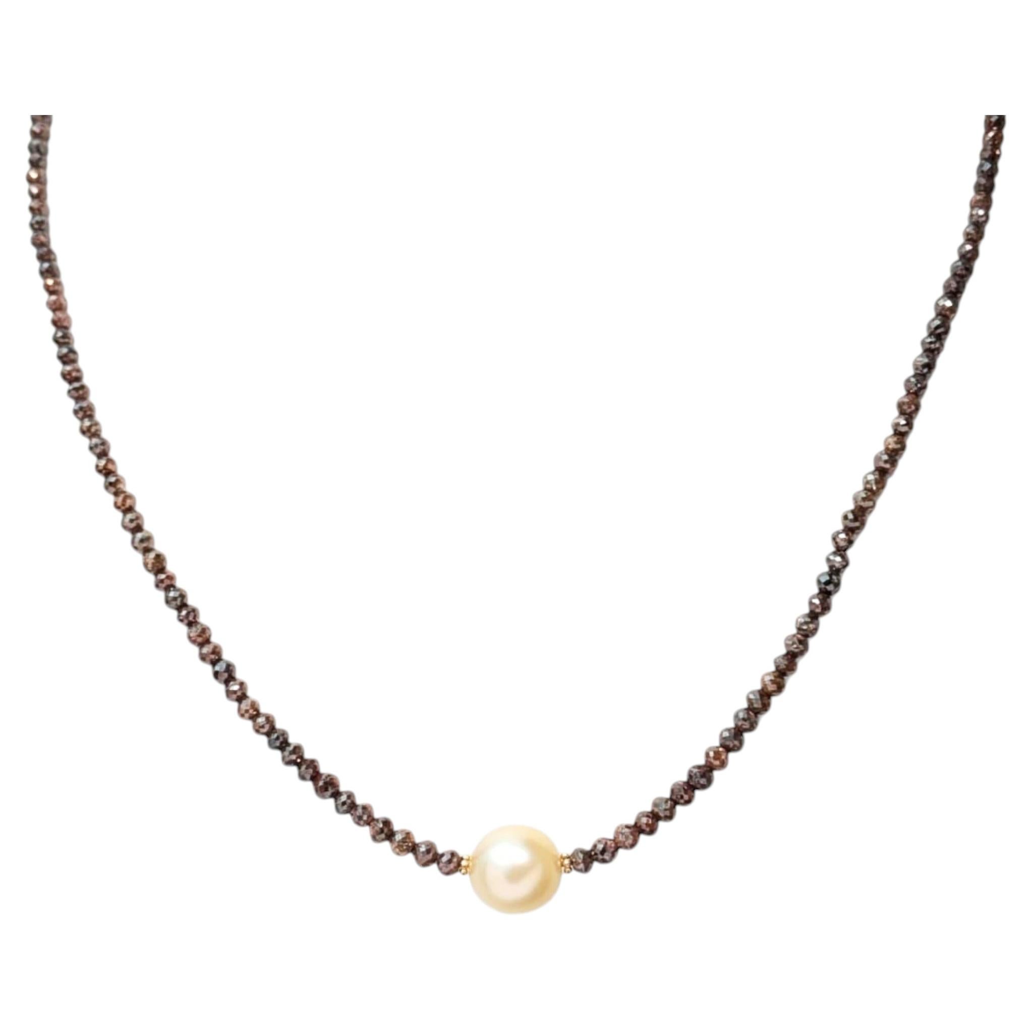 Vintage 17.25" Brown Diamond (35.00ct) & South Sea Pearl Necklace in 14KY Gold