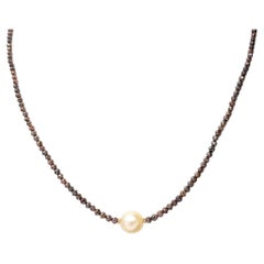 Vintage 17.25" Brown Diamond (35.00ct) & South Sea Pearl Necklace in 14KY Gold