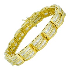 Bracciale tennis vintage con diamanti rotondi e taglio baguette da 17 carati in oro 14k