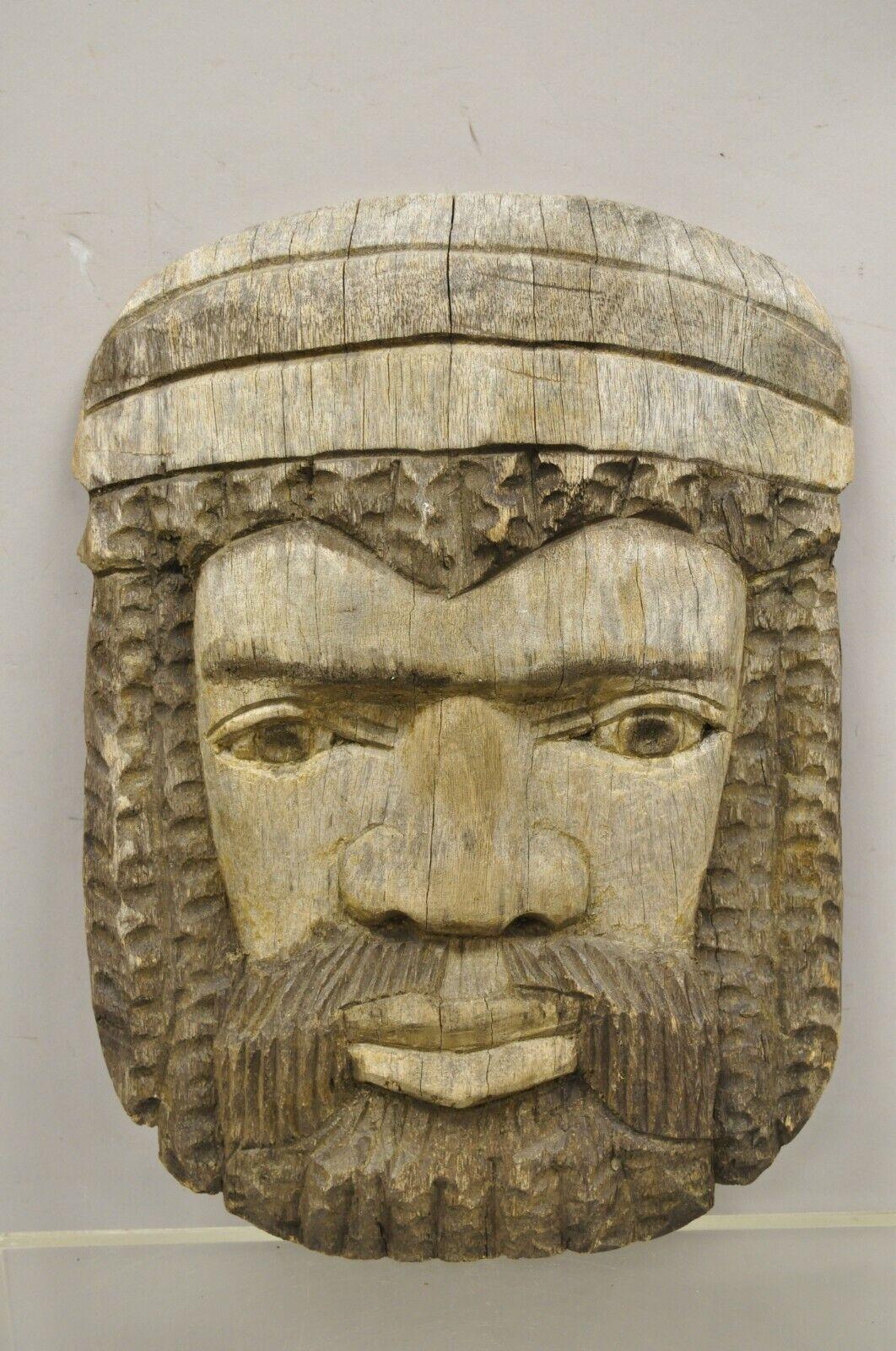 20th Century Vintage 17” Carved Wood Jamaican Bearded Man Rasta Figure Sculpture