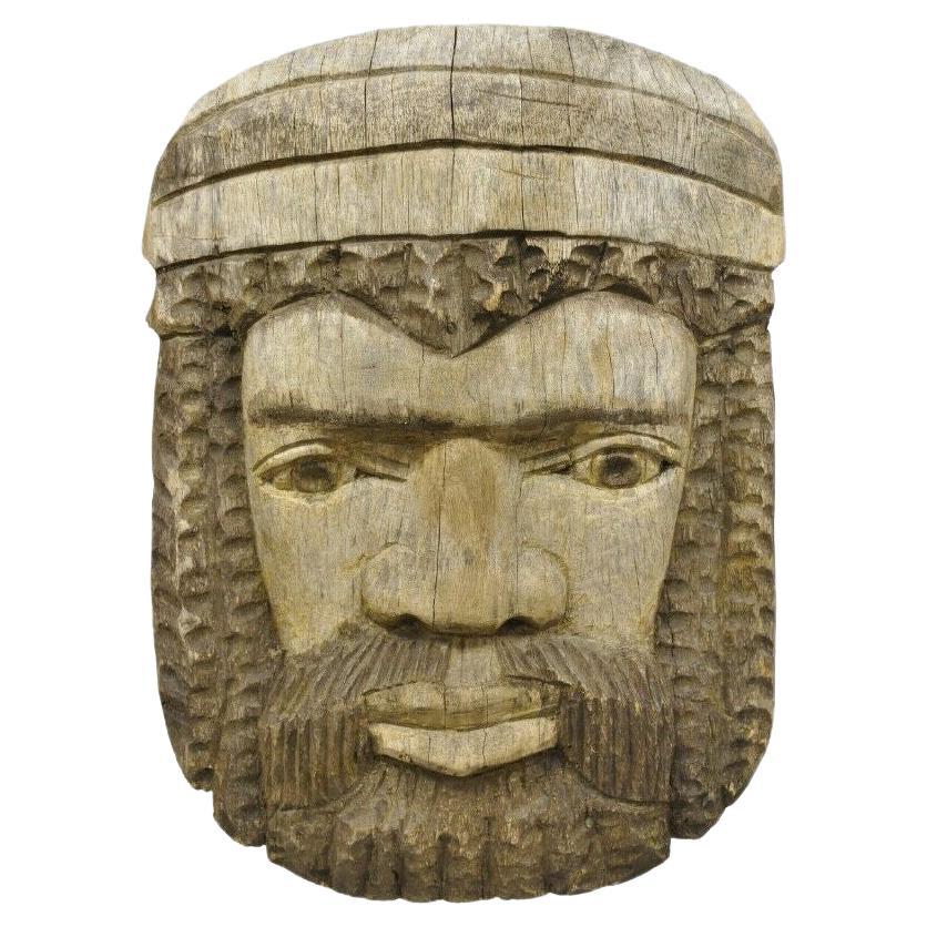 Vintage 17” Carved Wood Jamaican Bearded Man Rasta Figure Sculpture
