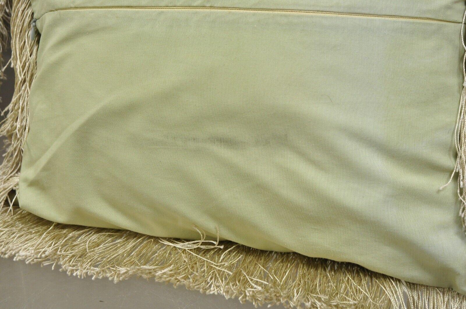 Vintage Green Silk Embroidered Victorian Style Pillow with Fringe, a Pair 7