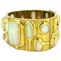 Vintage 17 Opals Large Bracelet Bangle by BURLE MARX, 18kt yellow gold circa 196