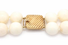 Vintage 17" White Angel Skin Coral 2 Strand Necklace w/ 18k Gold Grooved Clasp