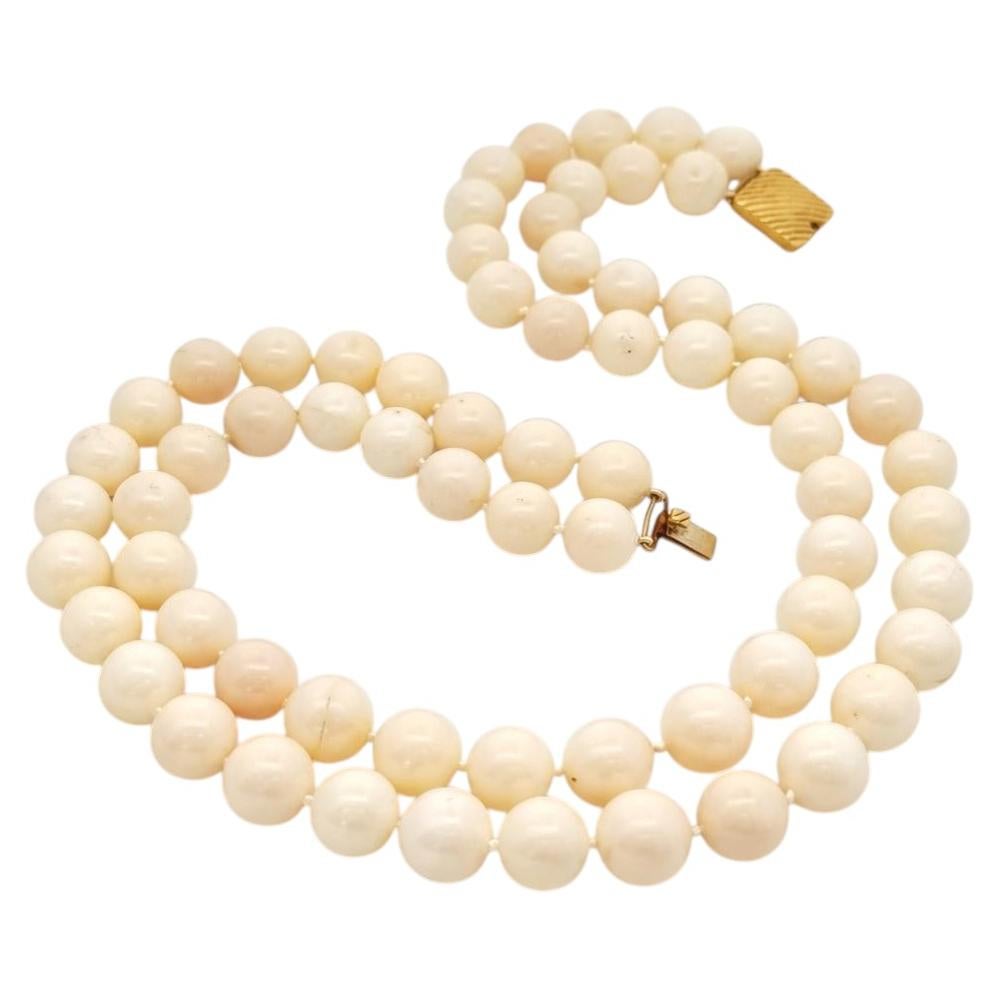 Vintage 17" White Angel Skin Coral 2 Strand Necklace w/ 18k Gold Grooved Clasp