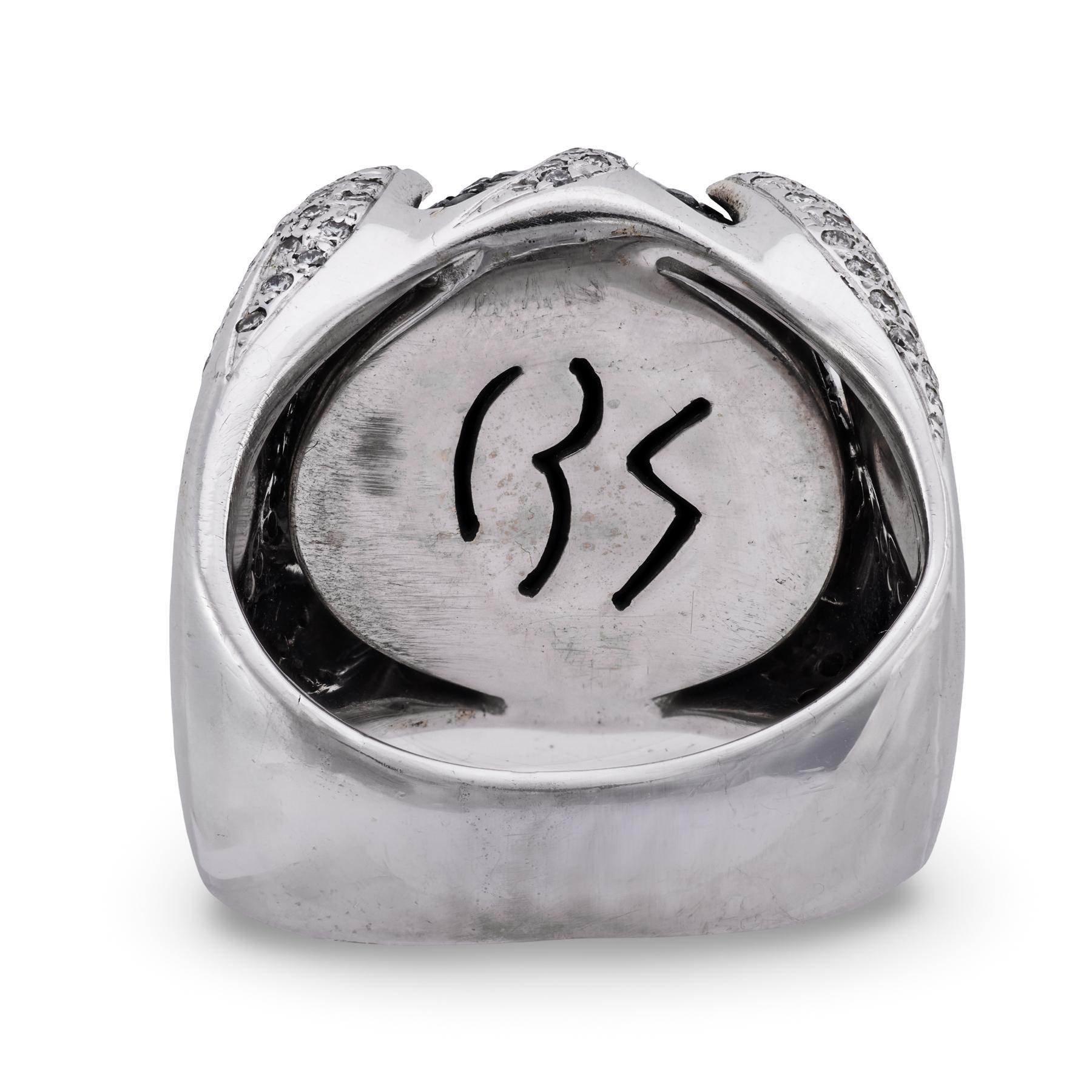 Vintage 1,70 Karat schwarzer und weißer Diamant 18k Weißgold-Cocktailring Damen im Angebot