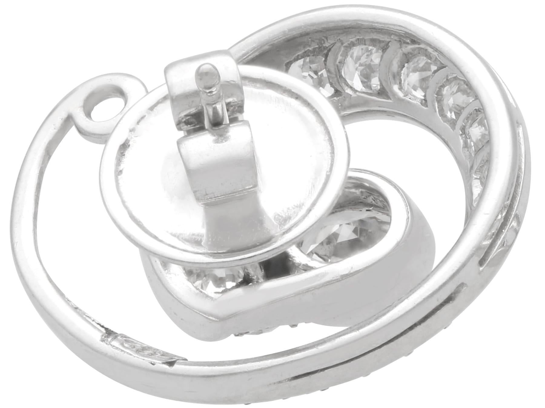 Vintage 1.70 Carat Diamond and 14k White Gold Twirl Earrings Circa 1940 For Sale 1