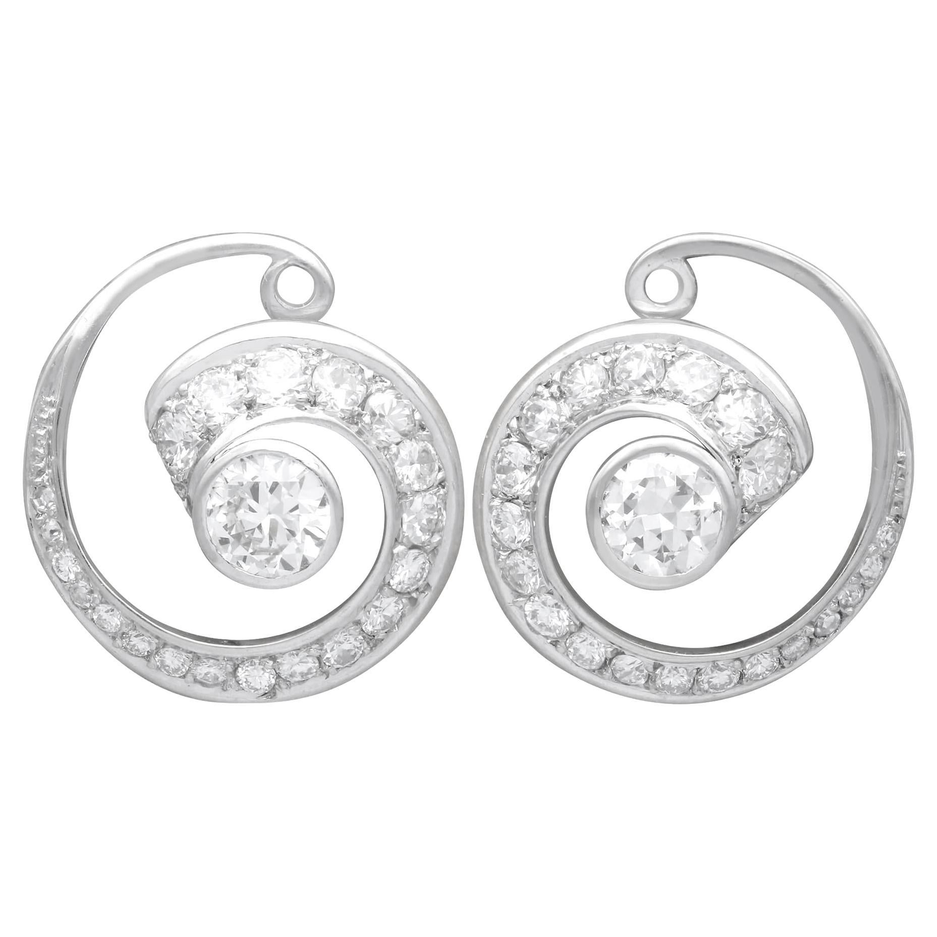 Pendientes giratorios vintage de diamantes de 1,70 quilates y oro blanco de 14k Circa 1940