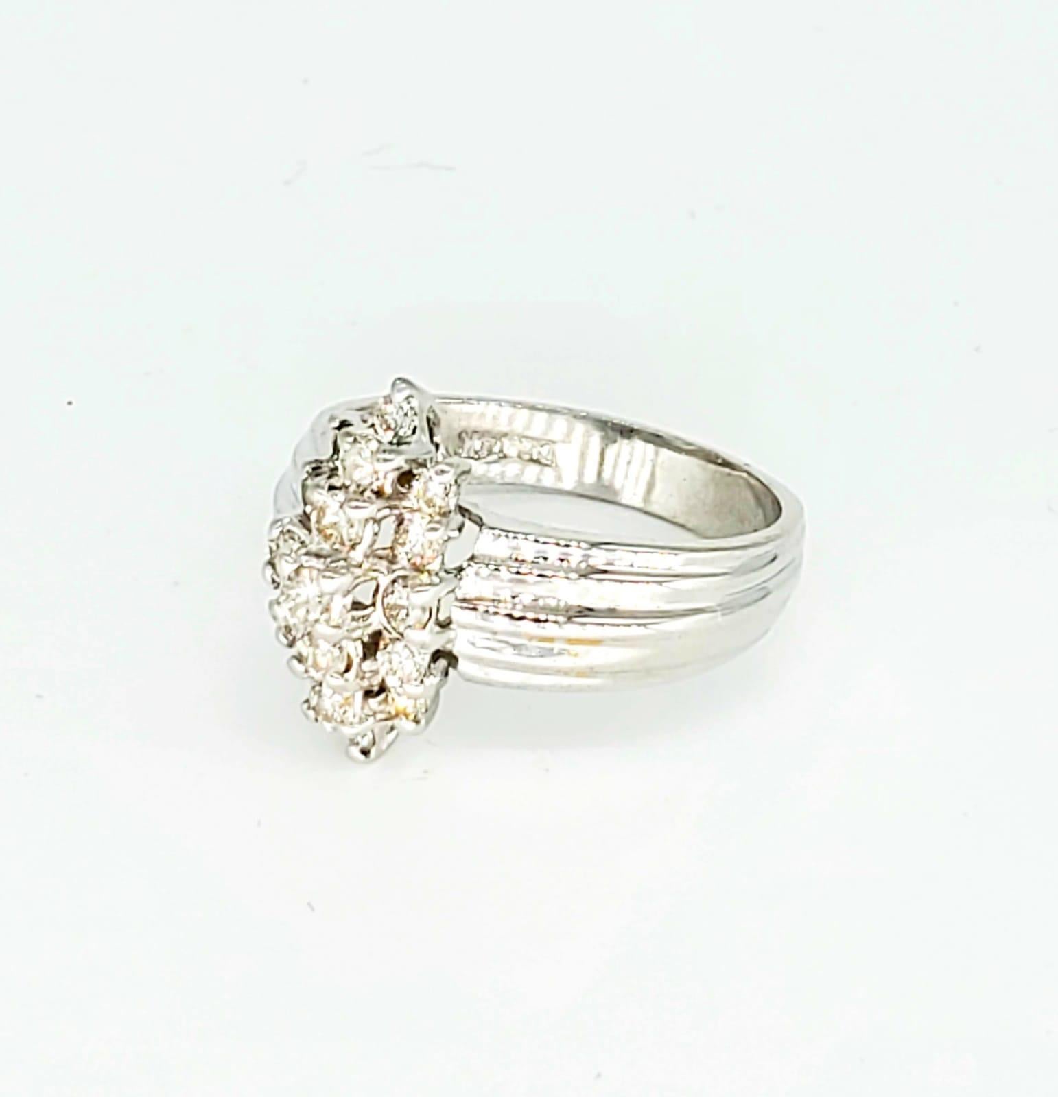 Round Cut Vintage 1.70 Carat Diamonds Cluster Ring 14 Karat White Gold For Sale