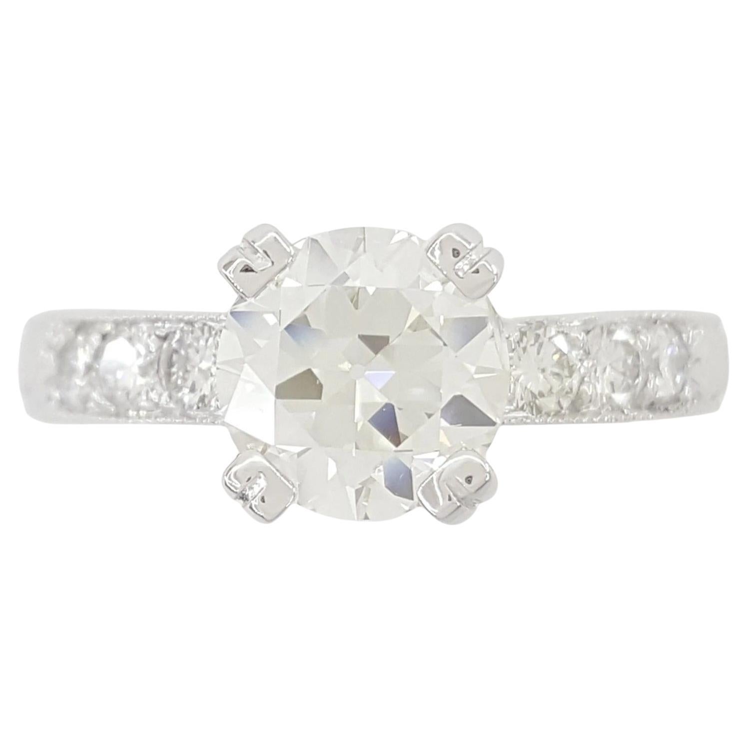 Vintage 1.70 Carat Old European Cut Diamond Platinum Engagement Ring
