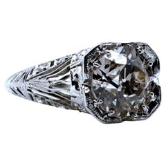 Vintage 1.70 Carat Old European Cut Diamond Platinum Engagement Ring GIA