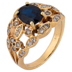 Vintage 1.70 carat sapphire diamond 14k yellow gold ring