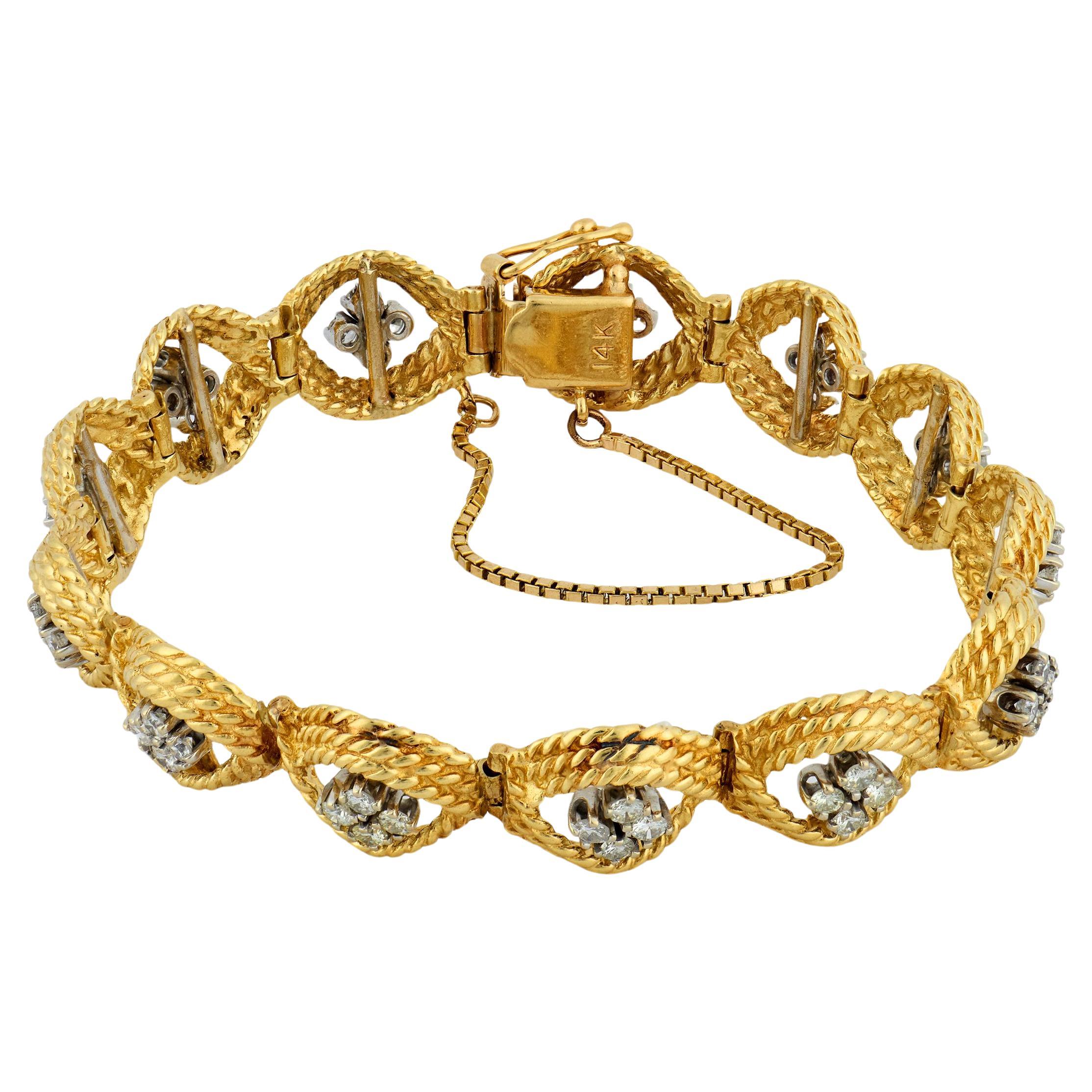 Vintage 1.70 carat total weight diamond 14k yellow gold bracelet