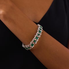 Bracciale vintage in oro bianco 18 carati con smeraldi e diamanti da 17,00 carati