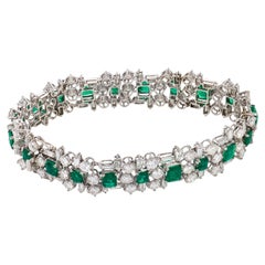 Vintage 17.00 carat emerald and diamond 18k white gold bracelet