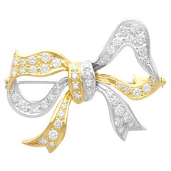Vintage 1.70ct Diamond Two-Toned Gold Bow Brooch Circa 1990