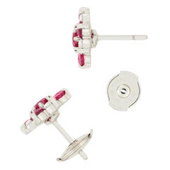 Vintage 1.70ct Ruby and Diamond Cluster Earrings, hallmarked 1978