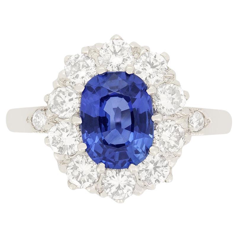 Vintage 1.70ct Sapphire and Diamond Cluster Ring, c.1970s