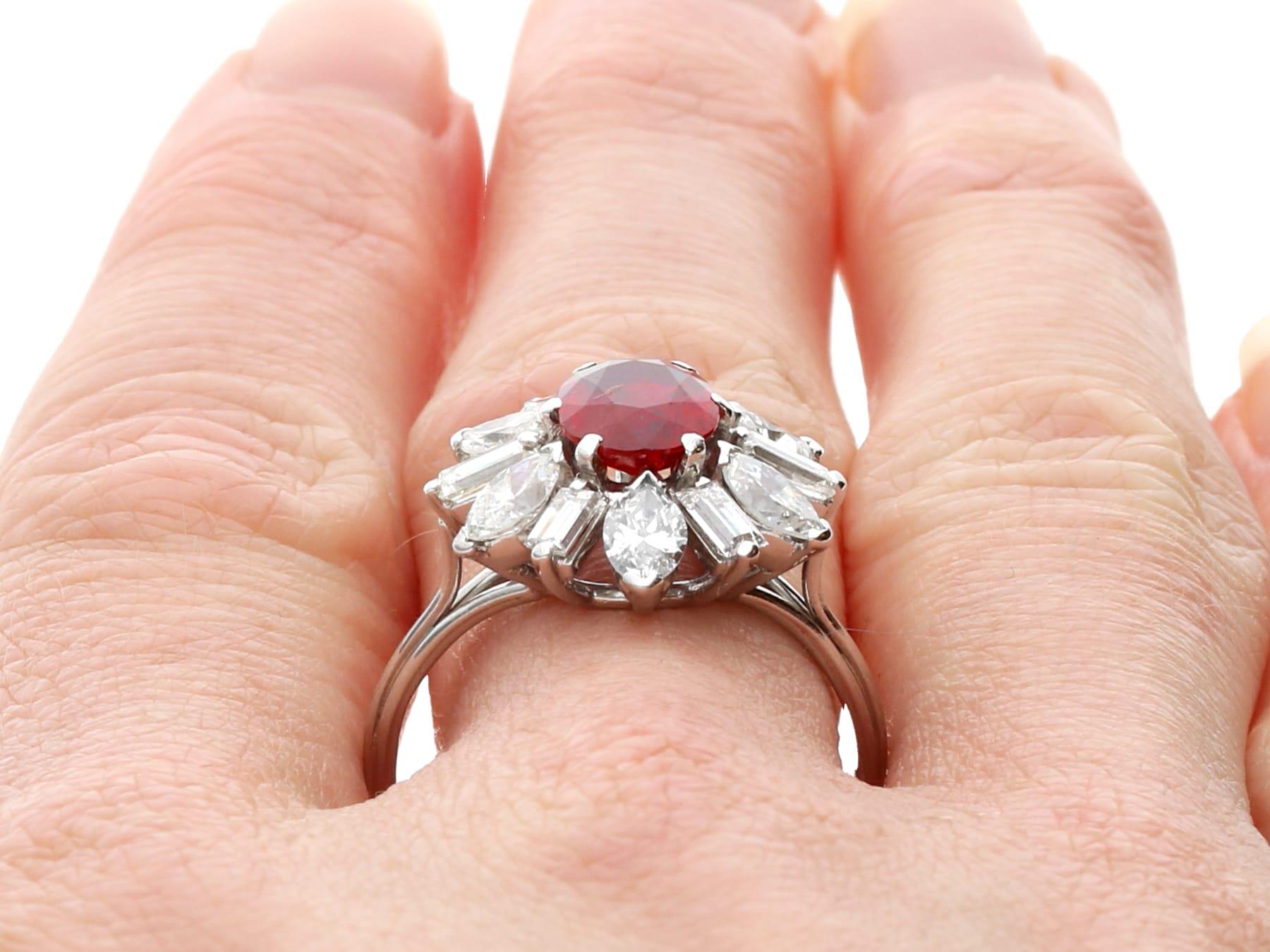 Vintage 1.70Ct Thai Ruby and 1.68Ct Diamond Platinum Dress Ring 1975 For Sale 4
