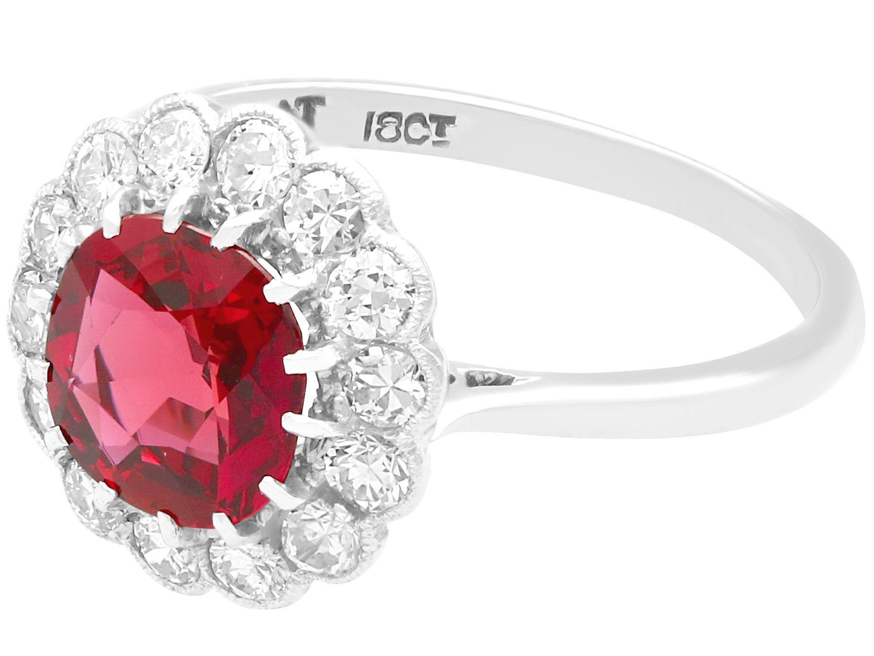 Vintage 1.70 Carat Thai Ruby Diamond White Gold Cluster Ring In Excellent Condition For Sale In Jesmond, Newcastle Upon Tyne