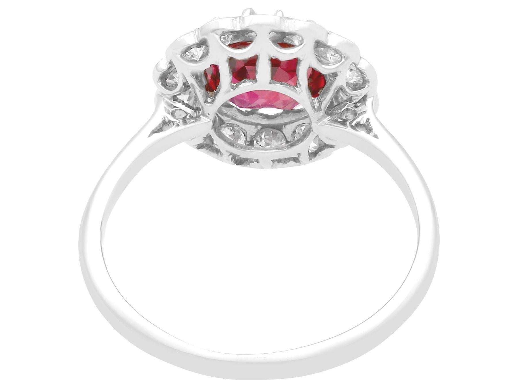 Vintage 1.70 Carat Thai Ruby Diamond White Gold Cluster Ring In Excellent Condition For Sale In Jesmond, Newcastle Upon Tyne