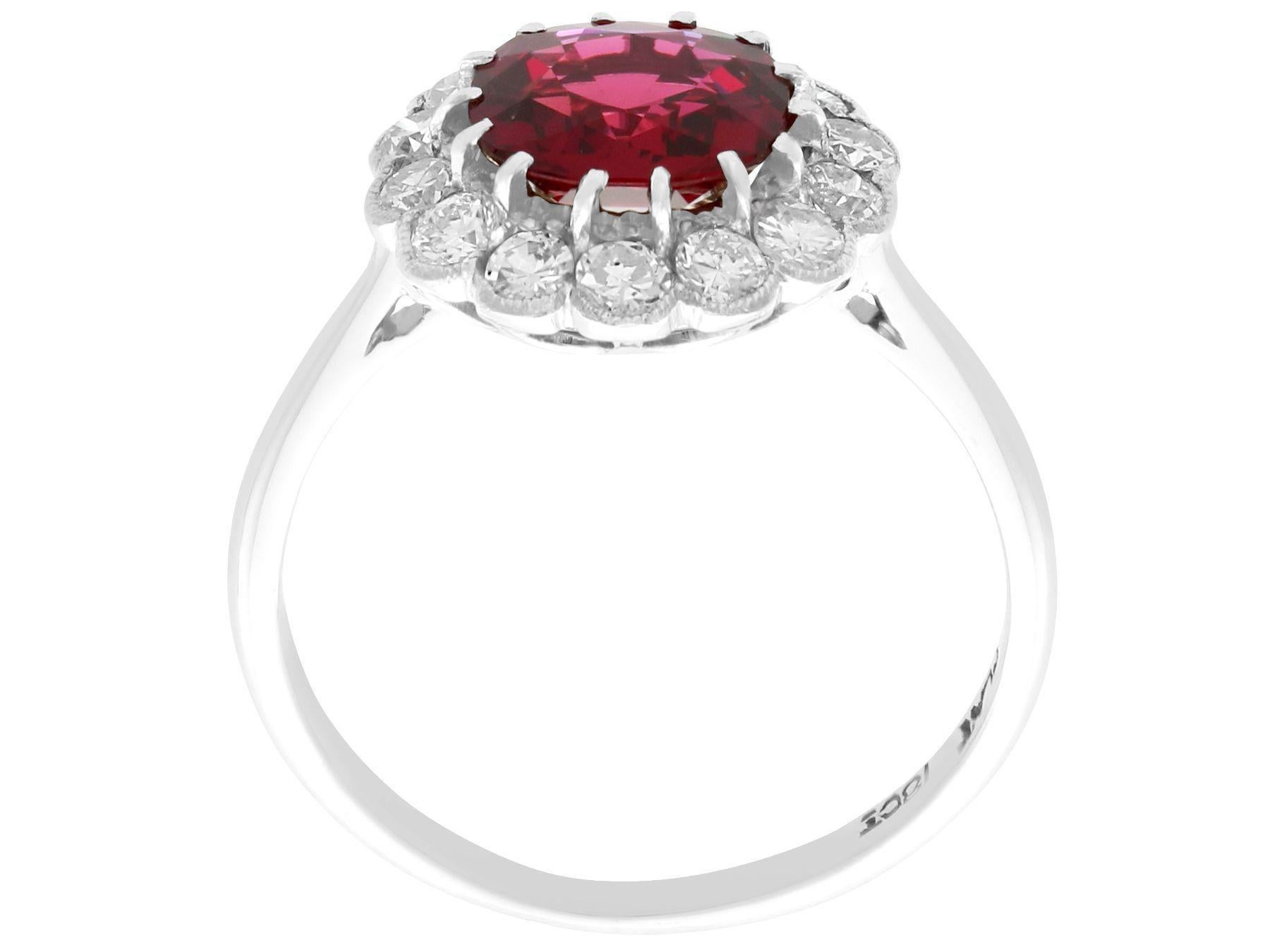 Women's or Men's Vintage 1.70 Carat Thai Ruby Diamond White Gold Cluster Ring For Sale