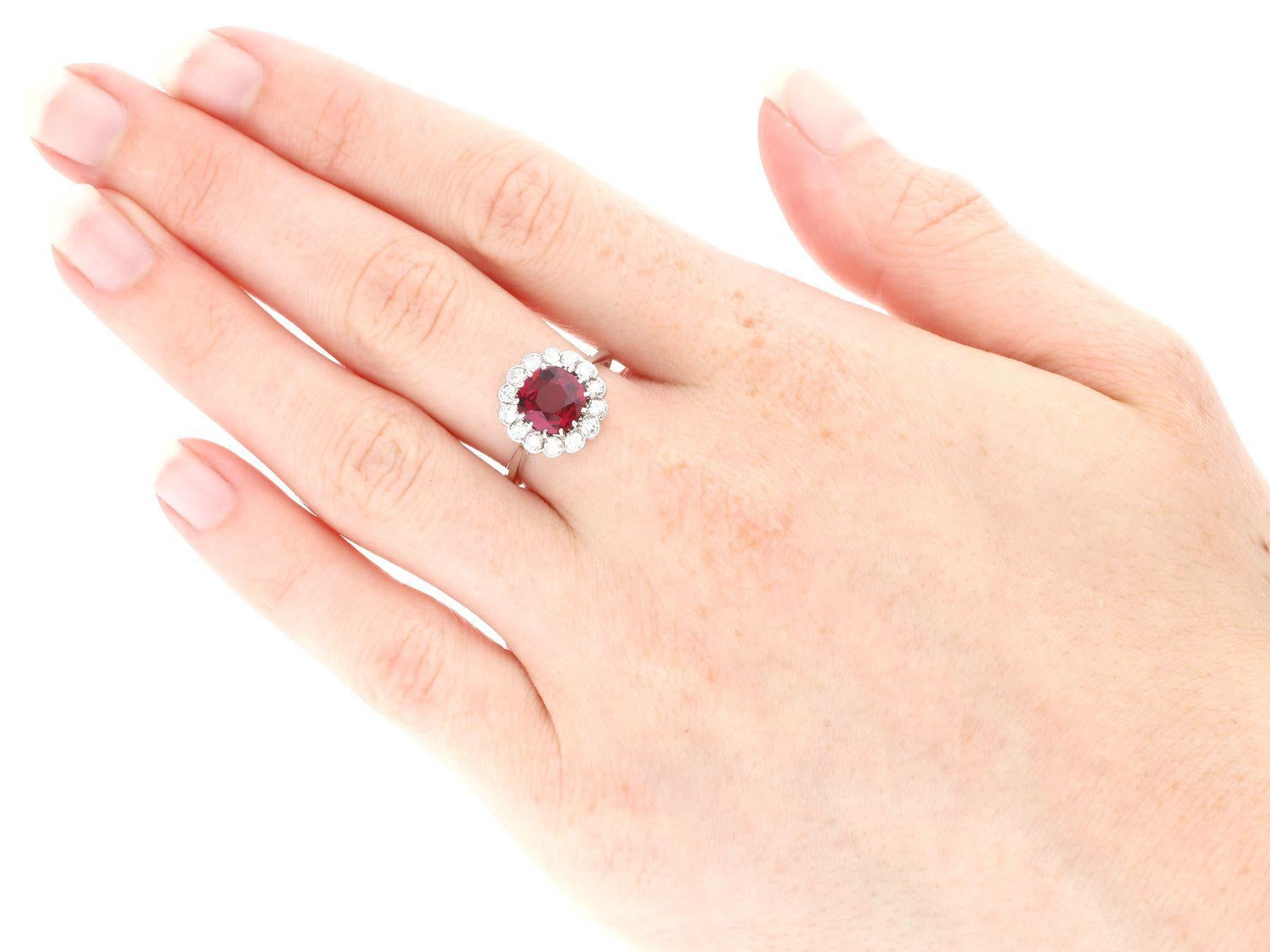 Vintage 1.70 Carat Thai Ruby Diamond White Gold Cluster Ring For Sale 4