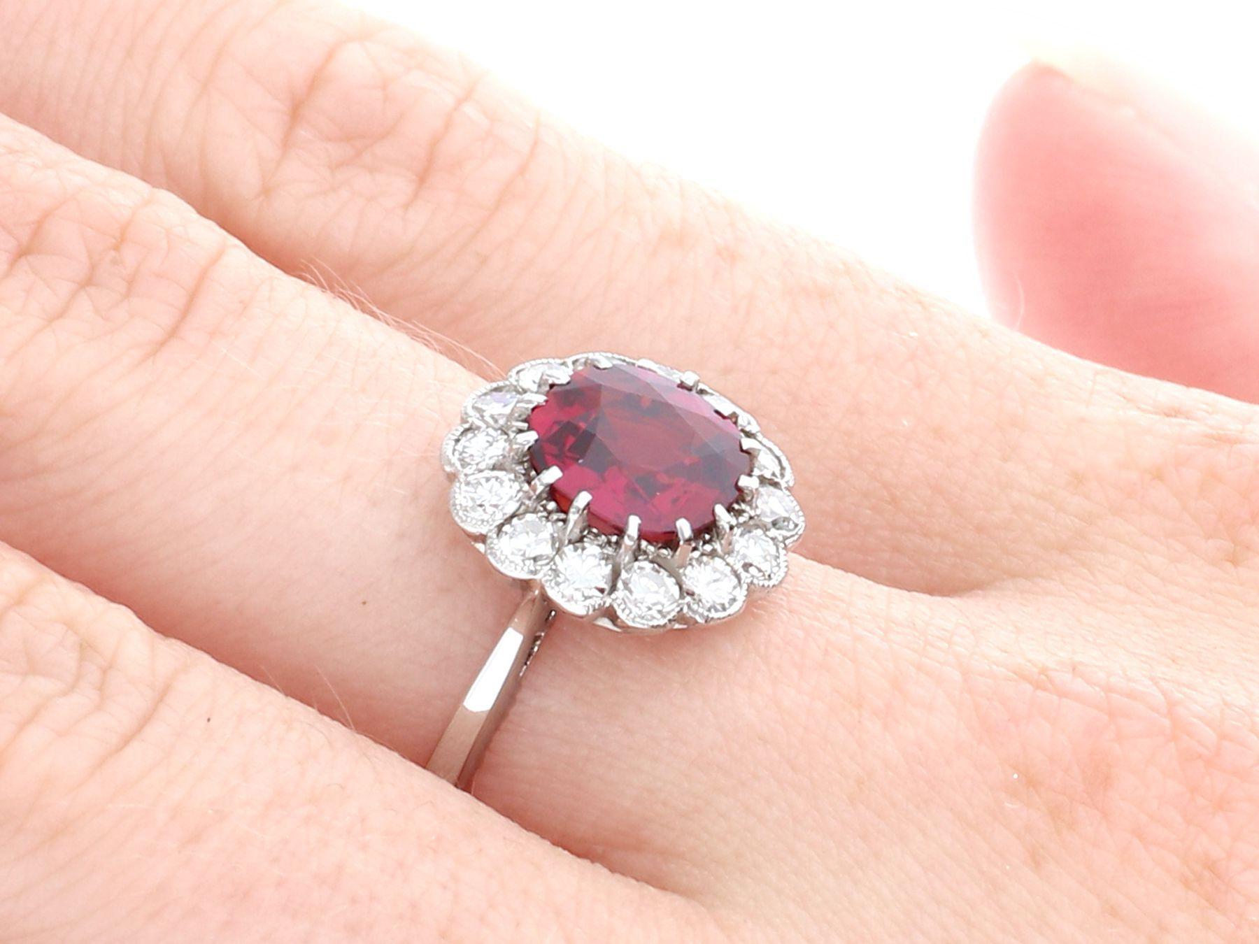 Vintage 1.70 Carat Thai Ruby Diamond White Gold Cluster Ring For Sale 5