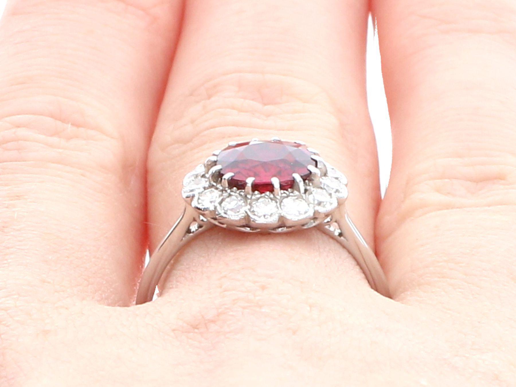 Vintage 1.70 Carat Thai Ruby Diamond White Gold Cluster Ring For Sale 6