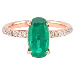 Vintage 1.71 Carat Oval Cut Emerald Diamond 14K Rose Gold Engagement Ring
