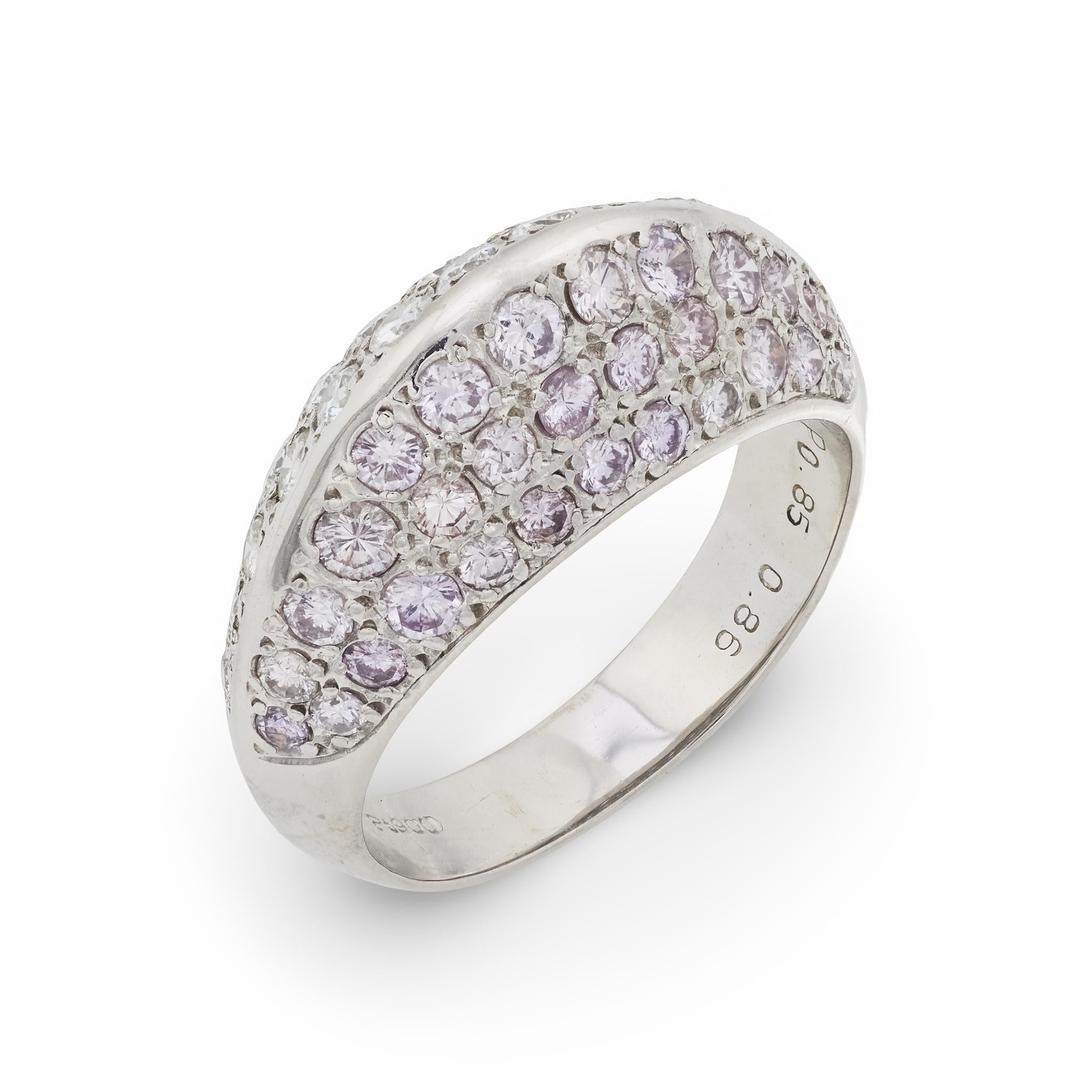 Anello cocktail vintage con pave di diamanti bianchi e rosa da 1,71 carati in platino