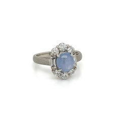 Vintage 1.71 Carat Star Sapphire and Diamond Platinum Ring