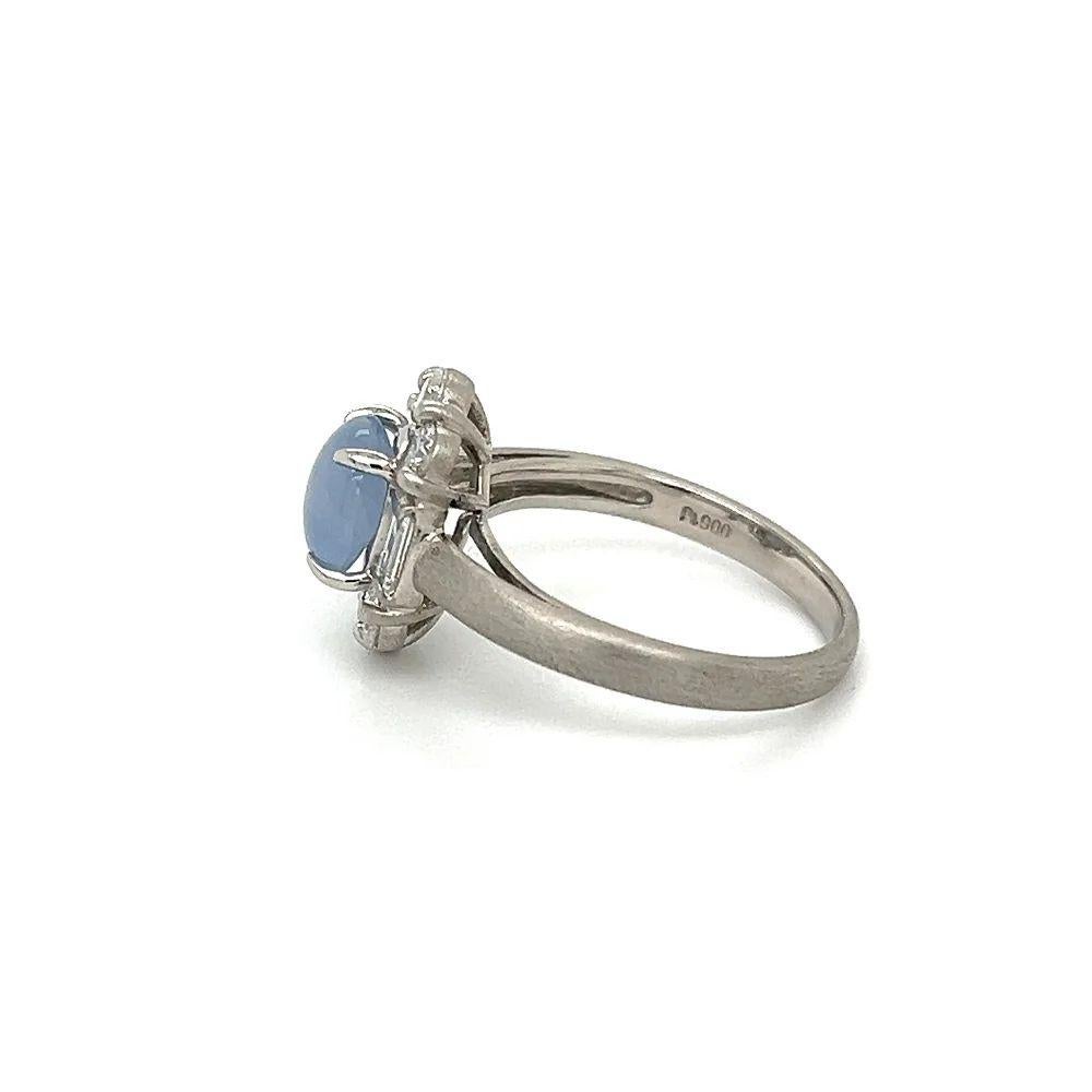 Mixed Cut Vintage 1.71 Carat Star Sapphire and Diamond Platinum Ring