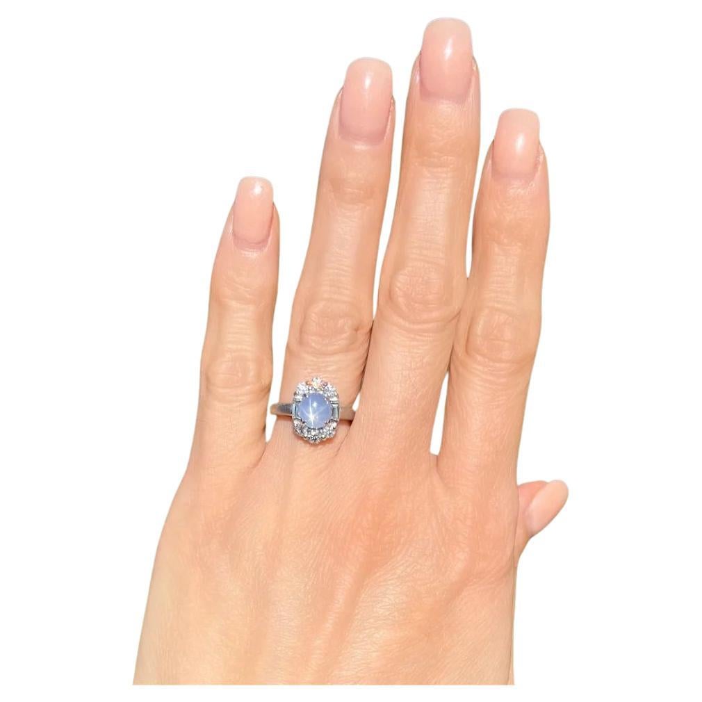 Vintage 1.71 Carat Star Sapphire and Diamond Platinum Ring