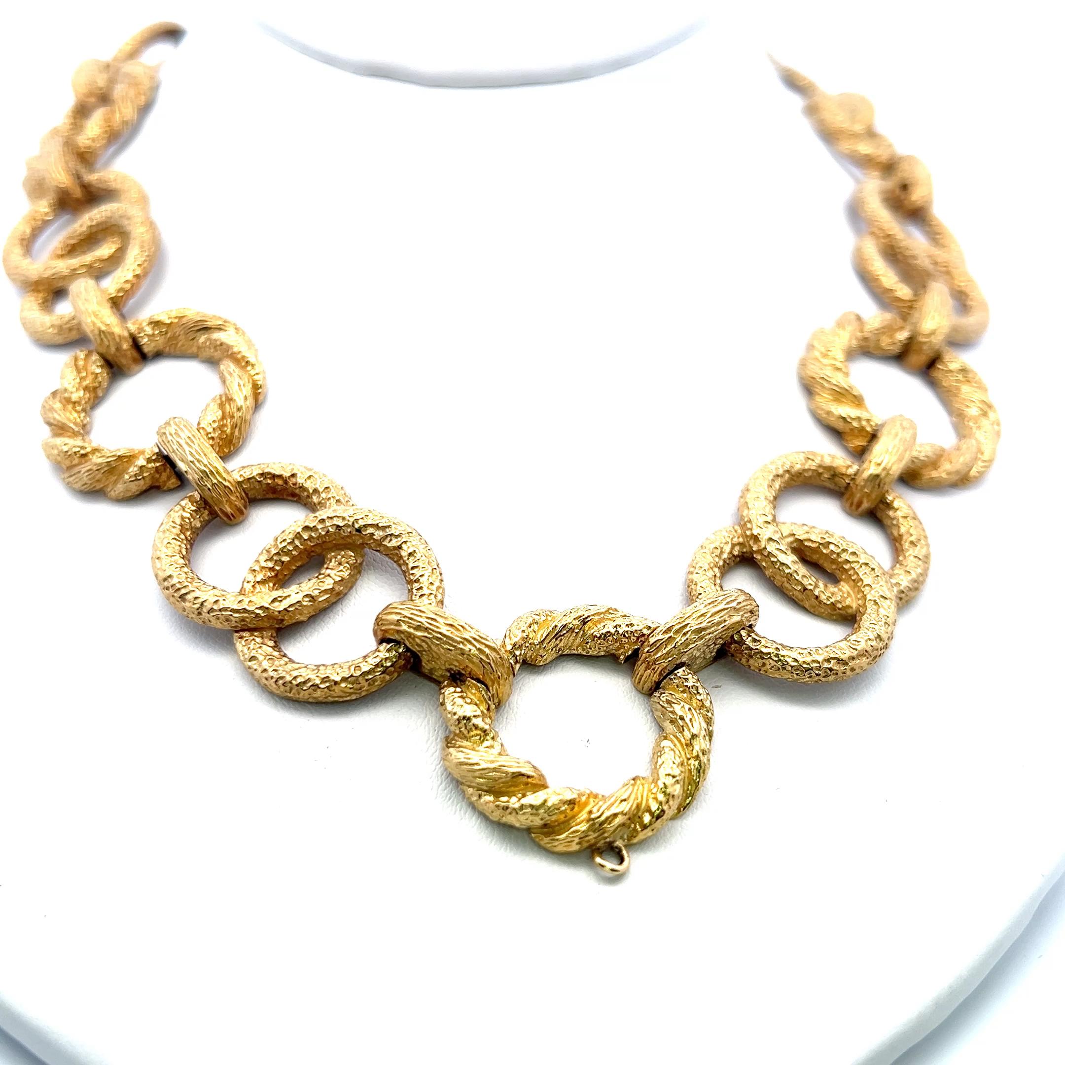 Collier à maillons vintage texturé en or jaune 18 carats 171,30 grammes Pour femmes en vente
