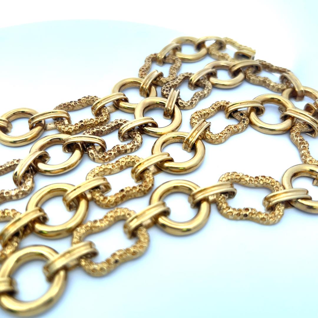 Collier à maillons vintage texturé et lisse en or jaune 18 carats 171,60 grammes en vente 11