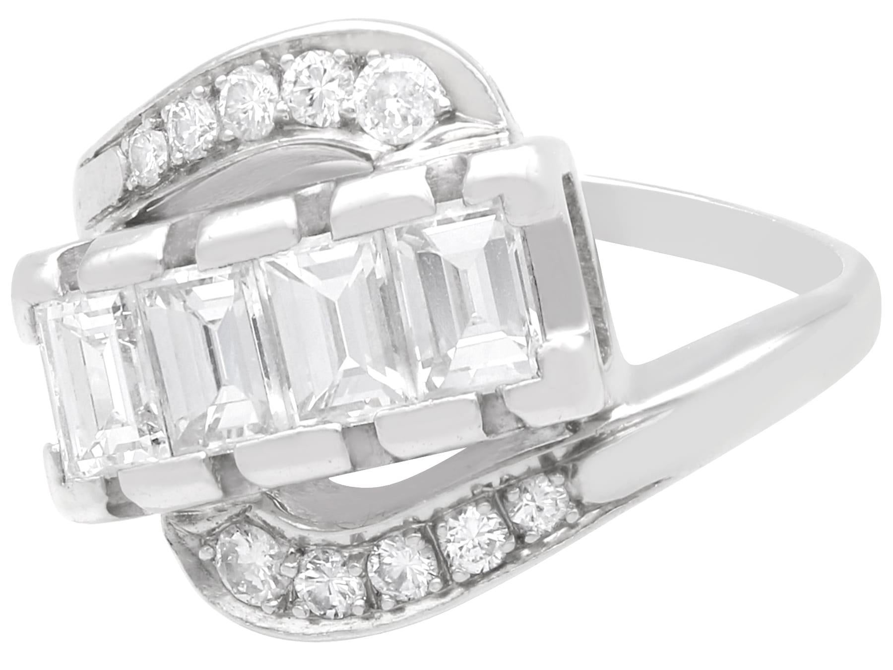 Emerald Cut Vintage 1.71Ct Diamond and Platinum Twist Ring Circa 1950 For Sale