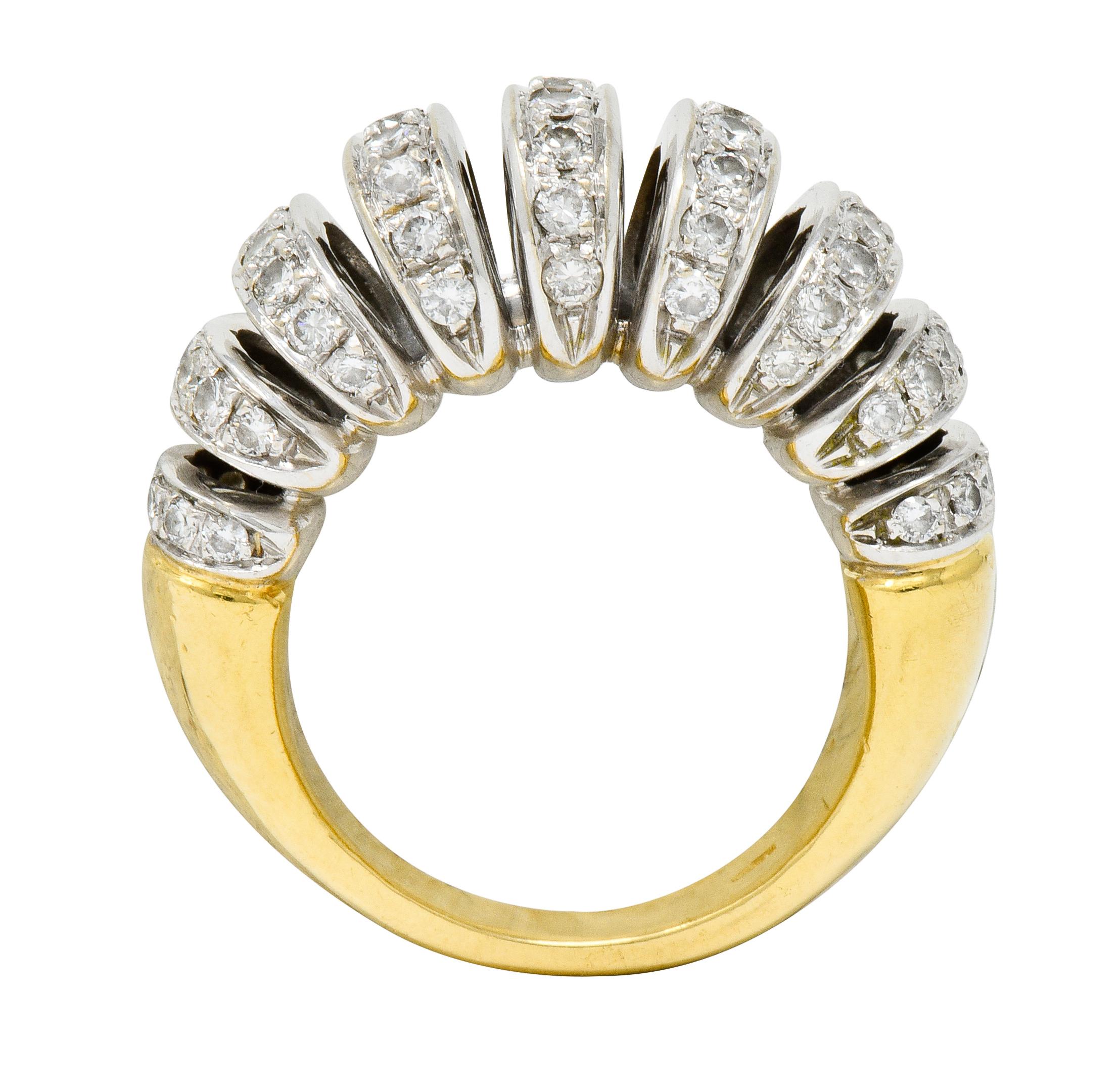 Vintage 1.72 Carat Diamond 18 Karat Two-Tone Gold Ruched Ribbon Band Ring 2