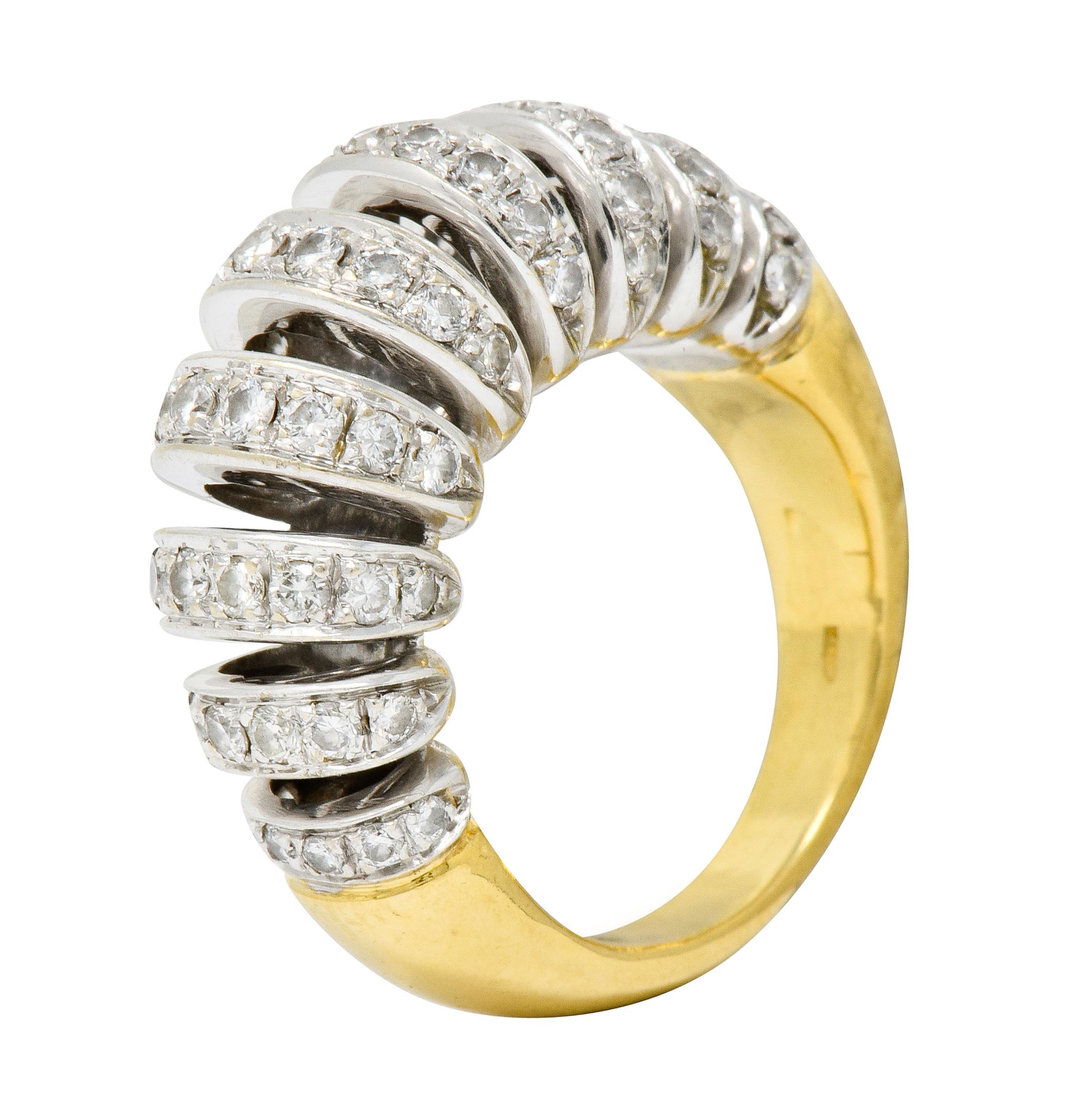 Vintage 1.72 Carat Diamond 18 Karat Two-Tone Gold Ruched Ribbon Band Ring 3