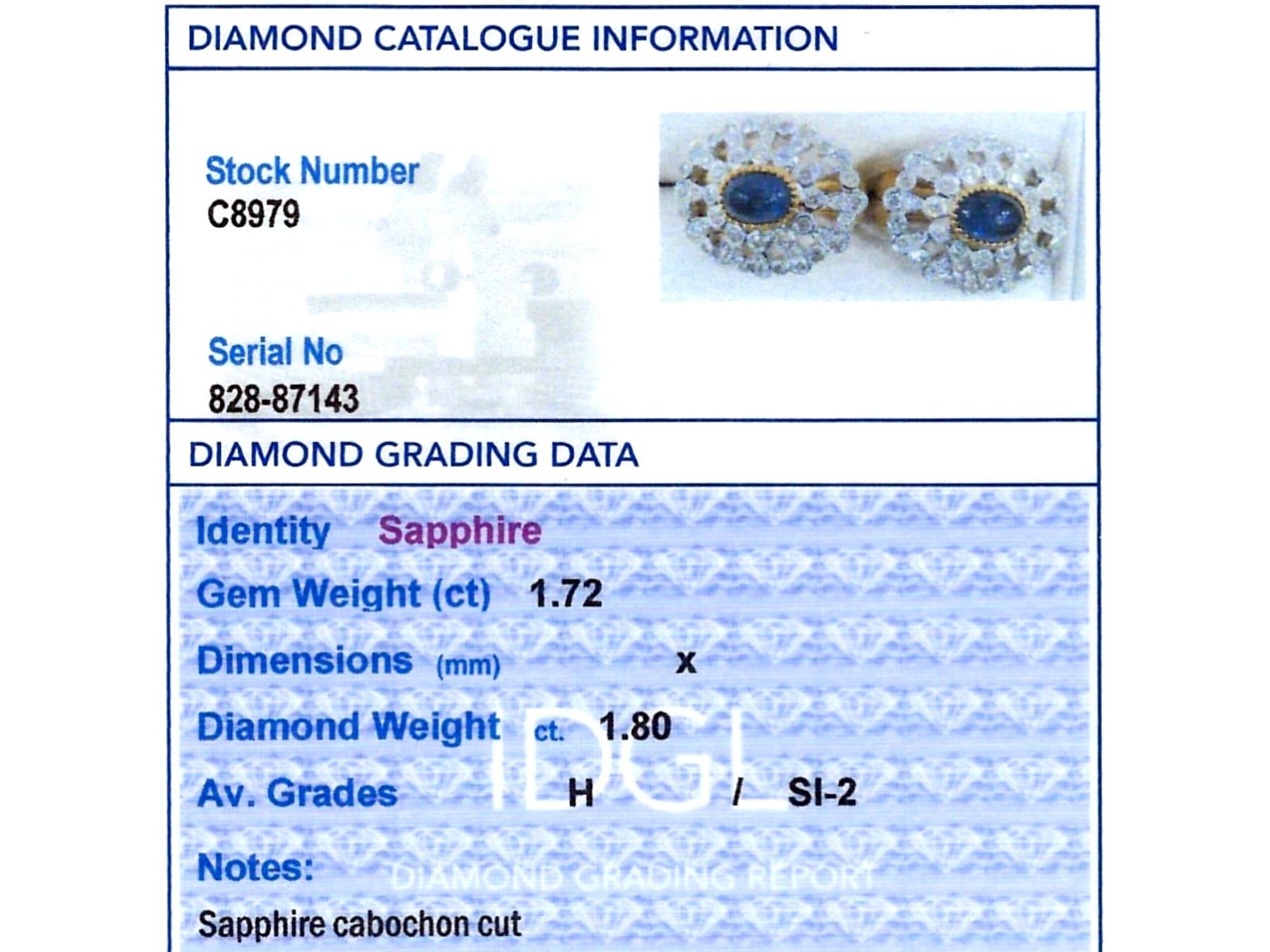 Vintage 1.72 Carat Sapphire and 1.80 Carat Diamond, Platinum Earrings Circa 1990 For Sale 7