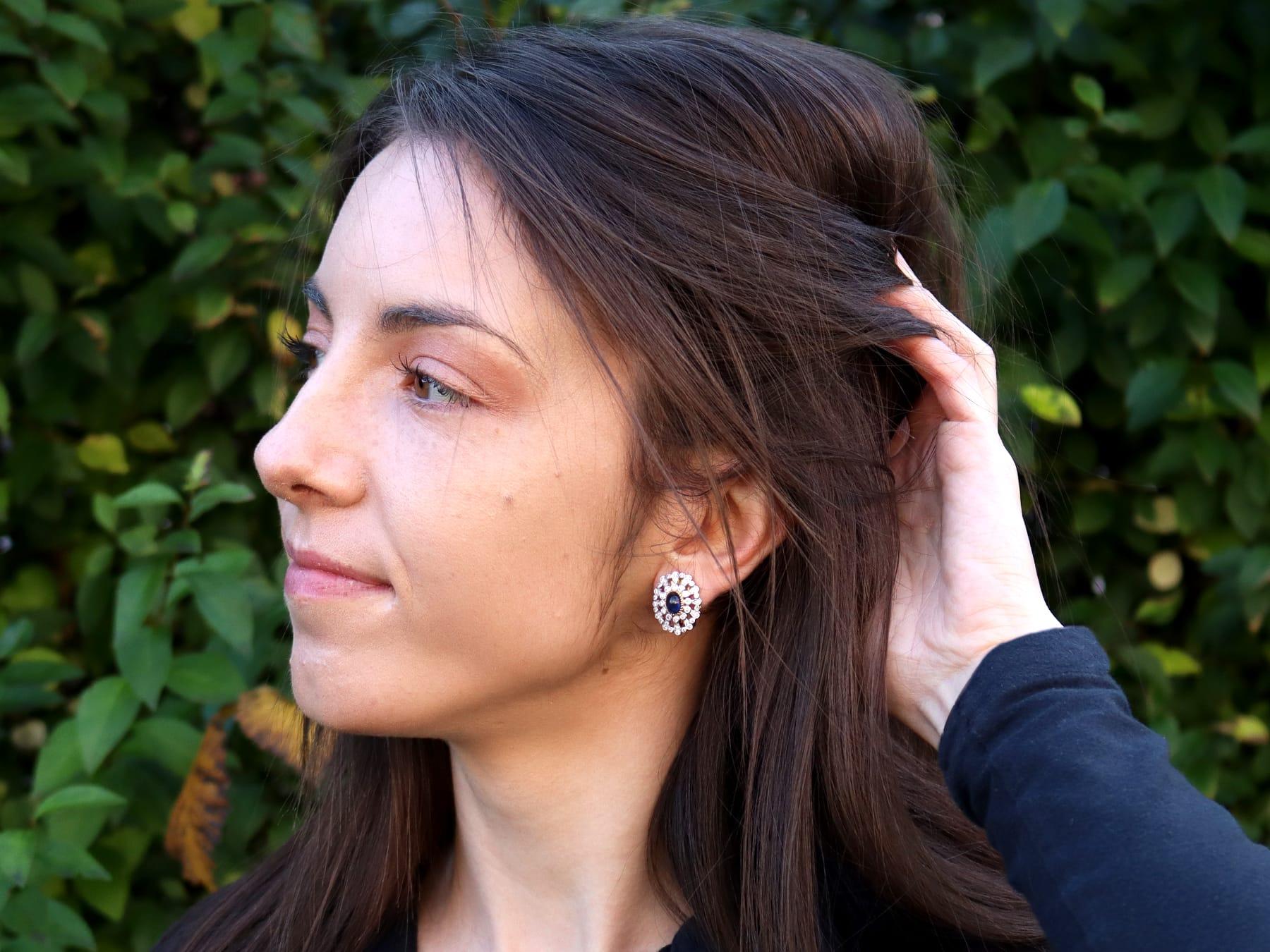 Vintage 1.72 Carat Sapphire and 1.80 Carat Diamond, Platinum Earrings Circa 1990 For Sale 9