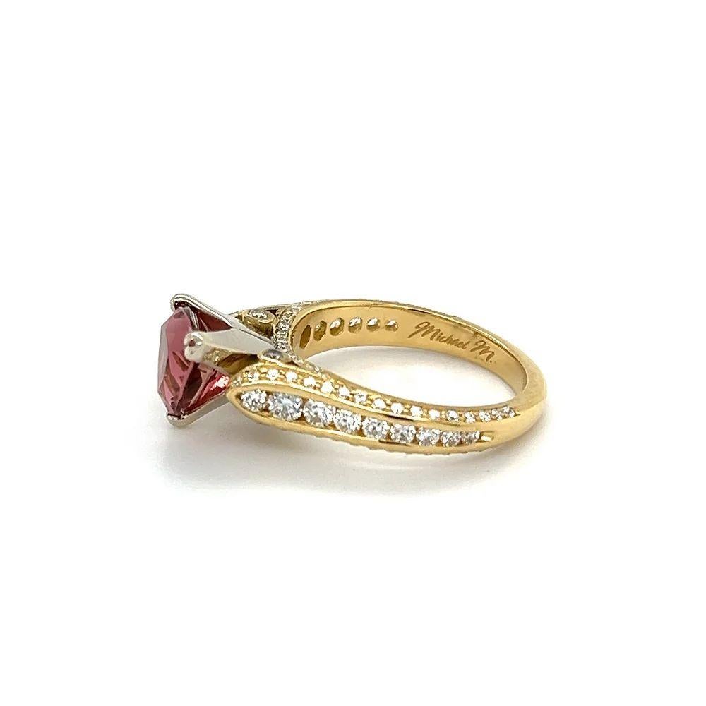 Women's Vintage 1.72 Carat Trillion Rubellite Pave Diamond Signed MICHAEL M Gold Ring For Sale