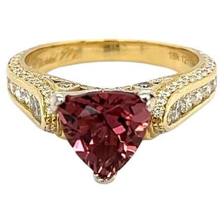 Vintage 1.72 Carat Trillion Rubellite Pave Diamond Signed MICHAEL M Gold Ring For Sale